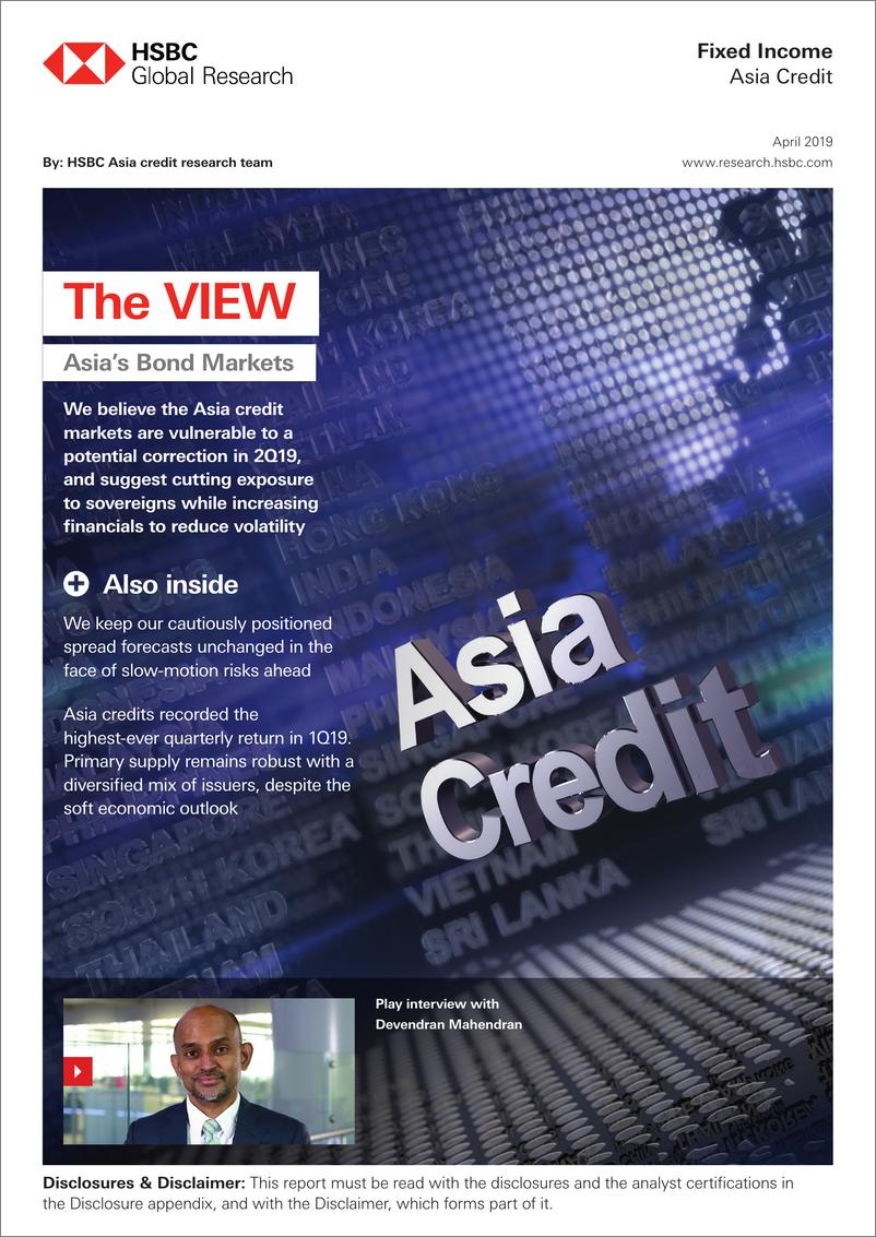 《汇丰银行-亚洲地区-信贷策略-亚洲债券市场观点-2019.4-203页》 - 第1页预览图