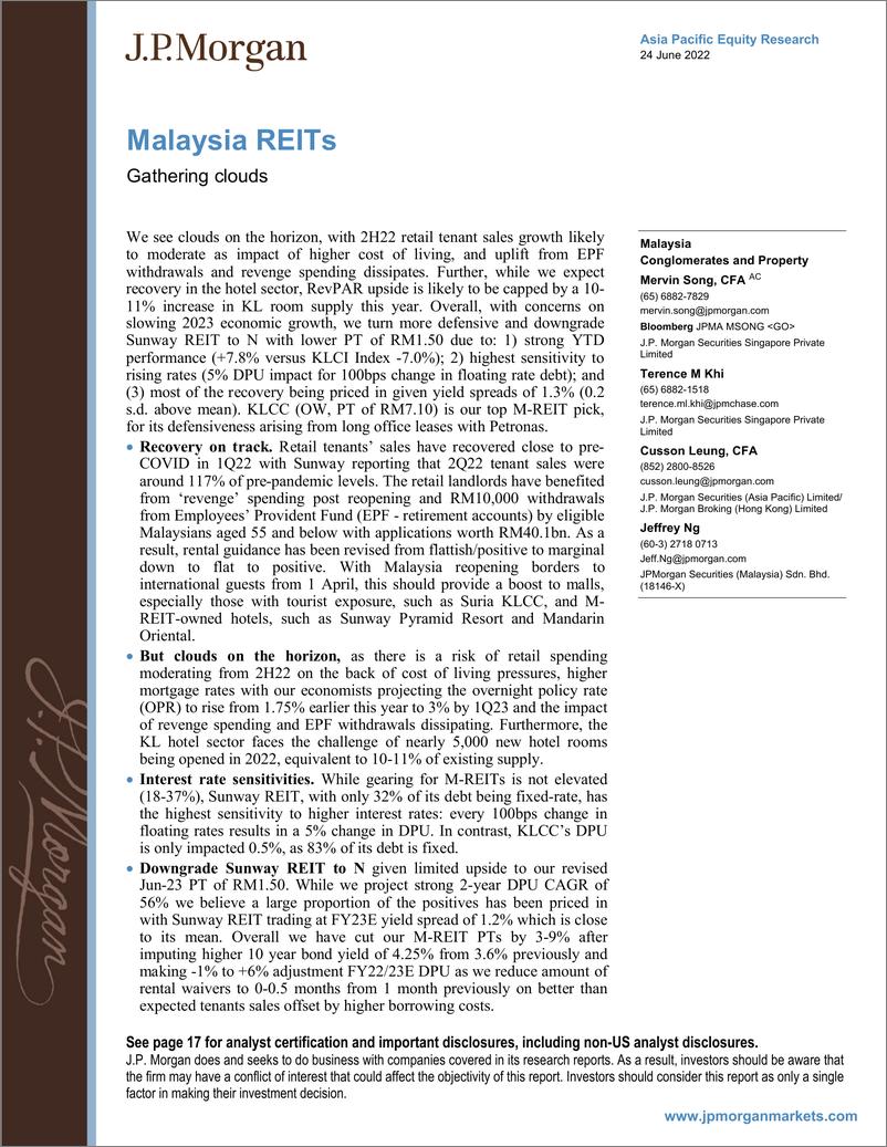 《J.P.摩根-亚太地区房地产行业-马来西亚房地产投资信托基金：风起云涌-2022.6.24-22页》 - 第1页预览图