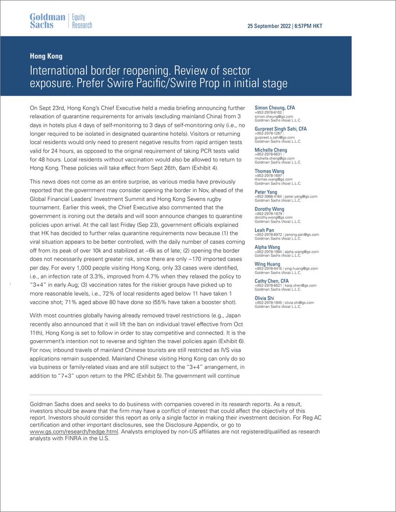 《Hong Kon International border reopening. Review of sector exposure. Prefer Swire PacifiSwire Prop in initial stage(1)》 - 第1页预览图