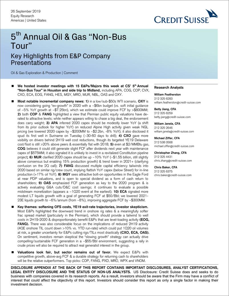 《瑞信-美股-石油与天然气行业-第5次年度石油与天然气“非巴士之旅”-2019.9.26-29页》 - 第1页预览图