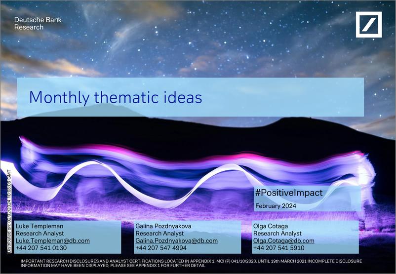 《Deutsche Bank-Thematic Research Monthly thematic ideas-106301840》 - 第1页预览图