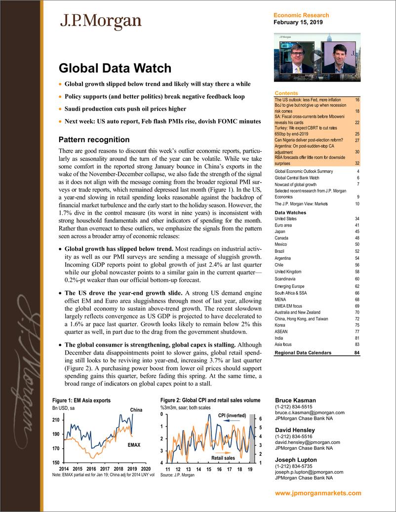 《J.P. 摩根-全球-宏观策略-全球宏观数据观察-2019.2.15-92页》 - 第1页预览图