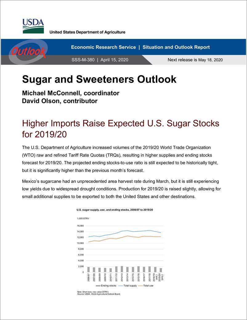 《美国农业部-美股-农业行业-美国糖和甜味剂展望-20200415-14页》 - 第1页预览图