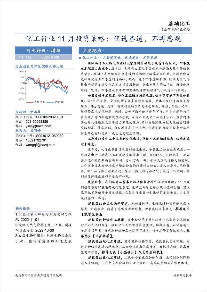 《化工行业11月投资策略：优选赛道，不再悲观-20221108-华安证券-19页》 - 第1页预览图