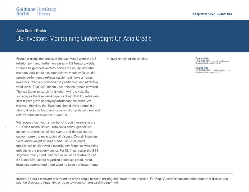 《Asia Credit Trade US Investors Maintaining Underweight On Asia Credit(1)》 - 第1页预览图