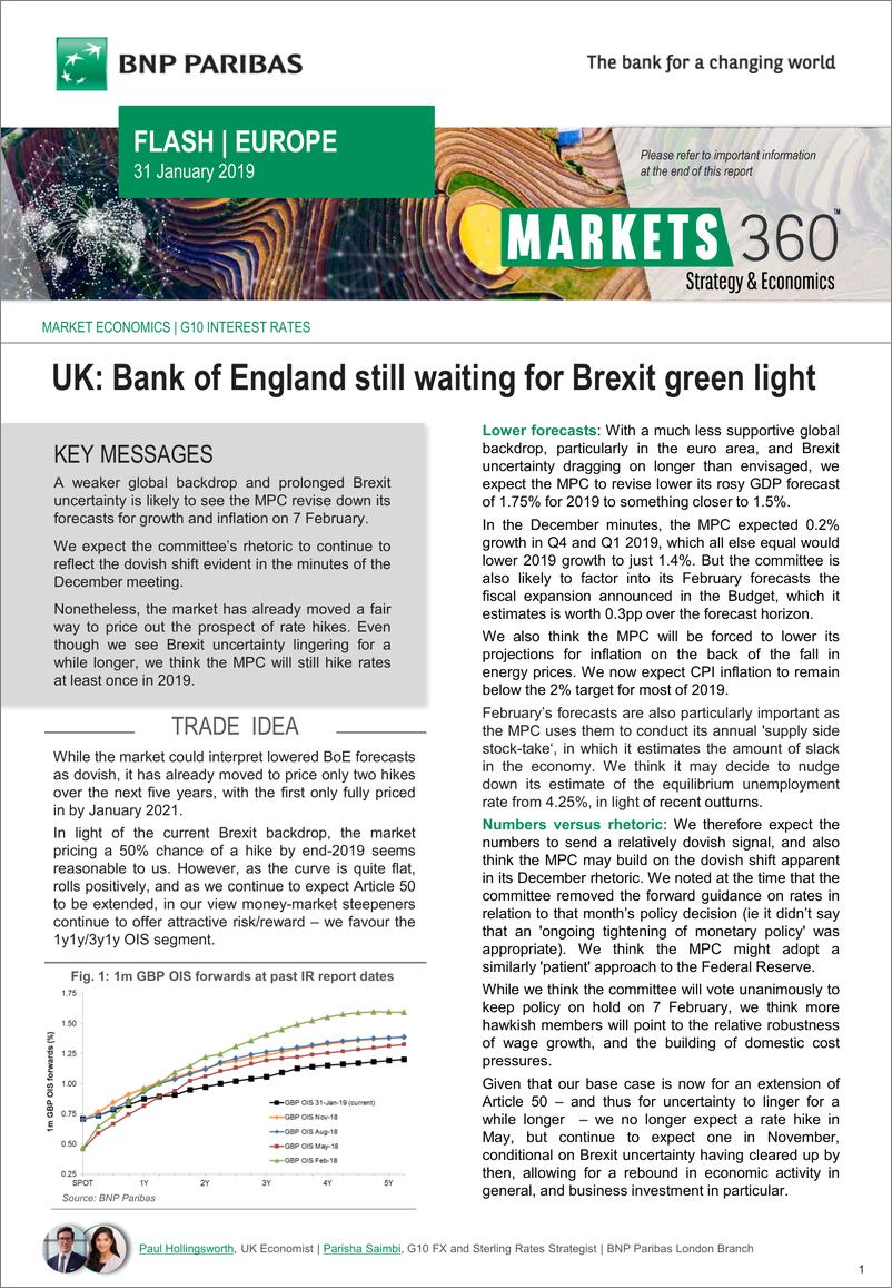 《巴黎银行-欧洲-宏观策略-英国央行仍在等待英国退欧的绿灯-20190131-7页》 - 第1页预览图