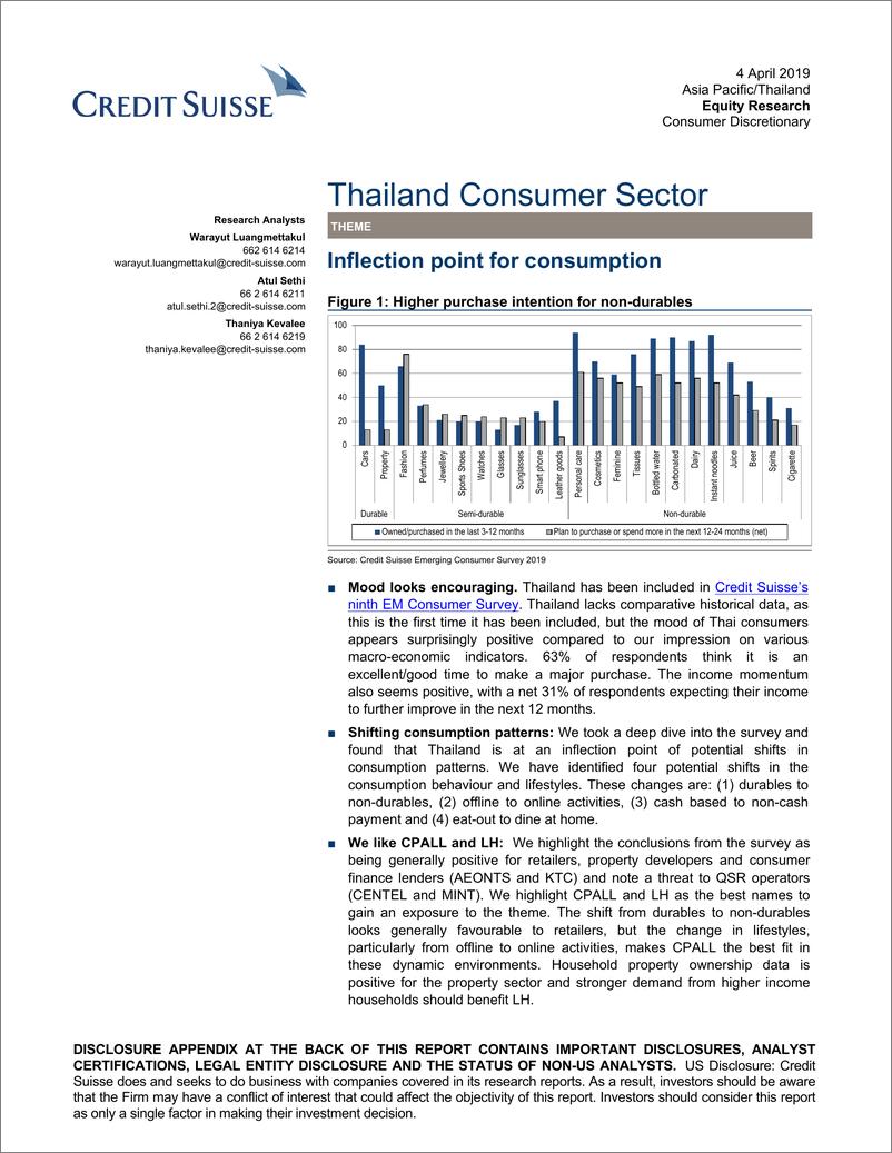 《瑞信-亚太地区-消费品行业-泰国消费品行业：消费拐点-2019.4.4-38页》 - 第1页预览图