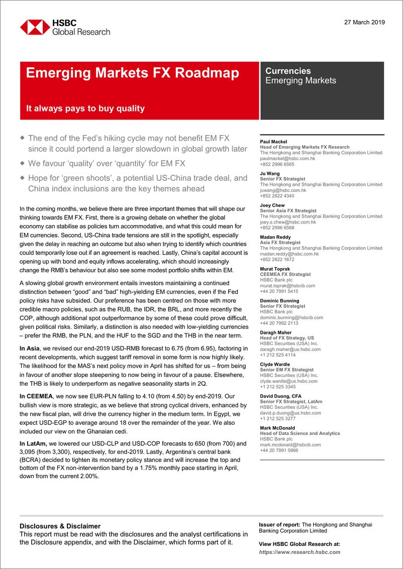 《汇丰银行-新兴市场-外汇策略-新兴市场外汇地图-2019.3-84页》 - 第1页预览图
