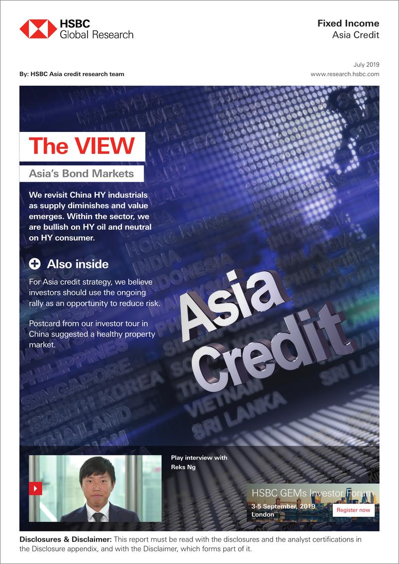《汇丰银行-亚洲-信贷策略-亚洲债券市场观察-2019.7-155页》 - 第1页预览图