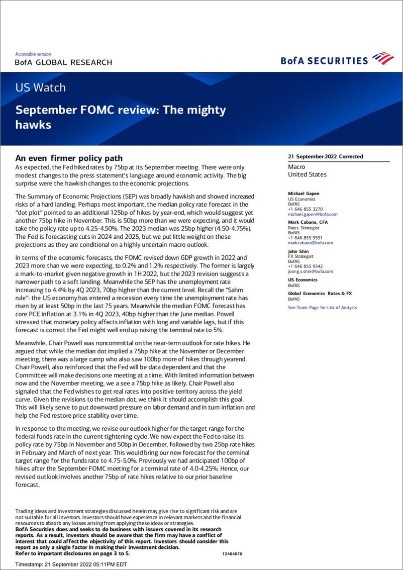 《US Watch- September FOMC review》 - 第1页预览图