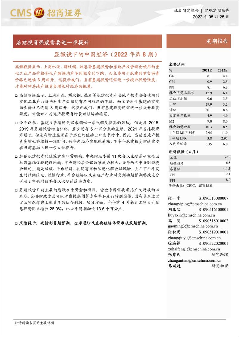 《显微镜下的中国经济（2022年第8期）：基建投资强度需要进一步提升-20220525-招商证券-23页》 - 第1页预览图