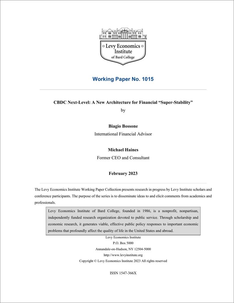 《巴德学院利维经济研究所-CBDC下一级：金融“超级稳定”的新架构（英）-2023.2-62页》 - 第1页预览图