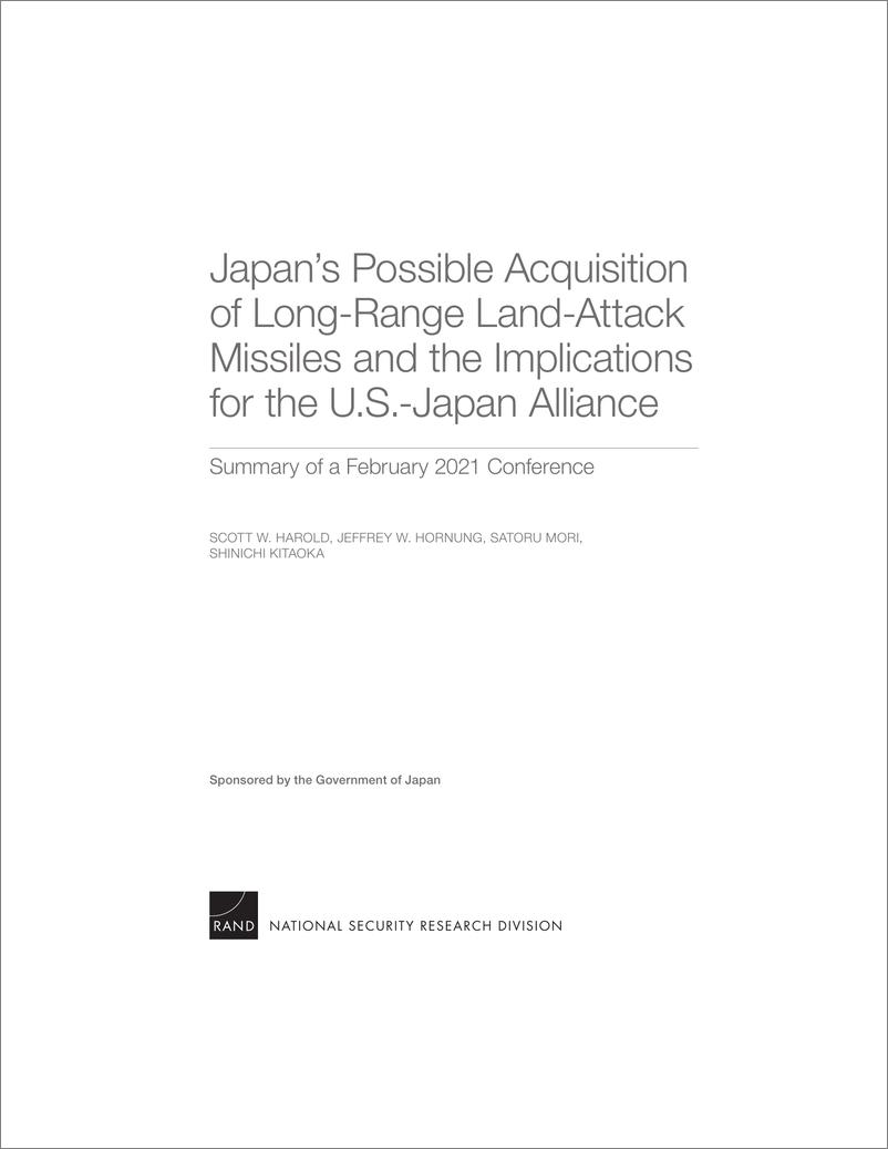 《日本可能获得远程对地攻击导弹及其对美日同盟的影响（英）-兰德-2022.3-53页》 - 第1页预览图