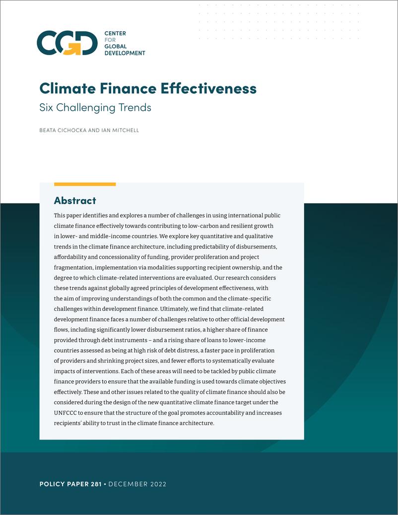 《全球发展中心-气候融资效率：六大挑战趋势（英）-2022.12-54页》 - 第1页预览图