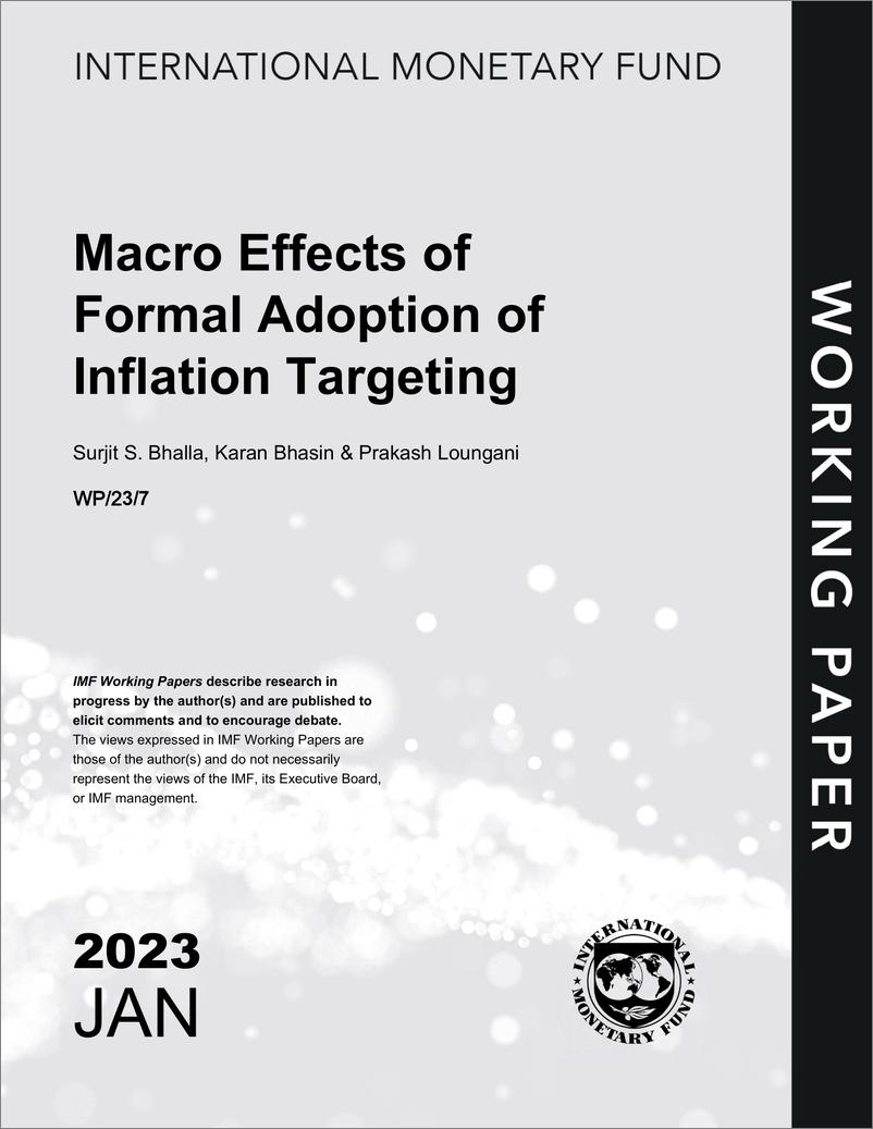 《IMF-正式采用通货膨胀目标制的宏观效应（英）-2023.1-31页》 - 第1页预览图