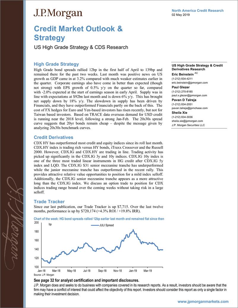 《J.P. 摩根-美股-信贷策略-信贷市场展望与策略：美国高级策略与CDS研究-2019.5.2-34页》 - 第1页预览图
