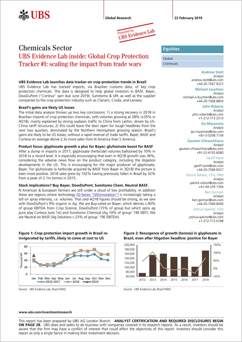 《瑞银-全球-化工行业-全球农作物保护追踪：贸易战争扩大的影响-2019.2.22-35页》 - 第1页预览图