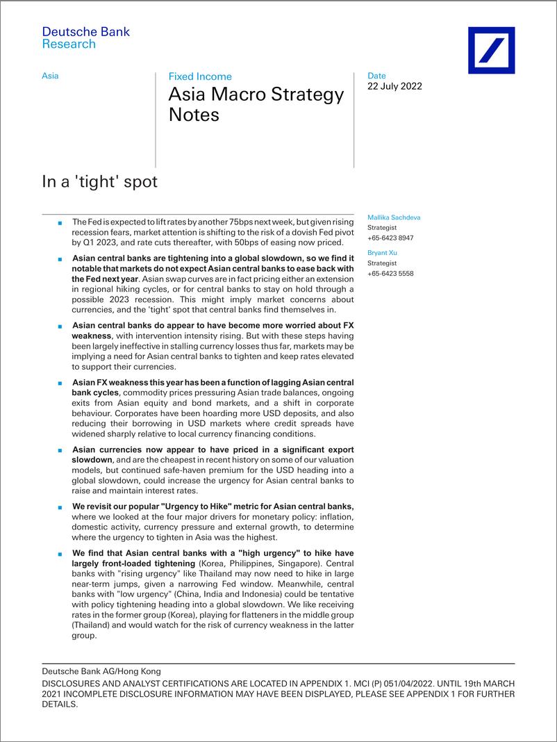 《DB-Asia Macro Strategy Notes In a tight spot》 - 第1页预览图