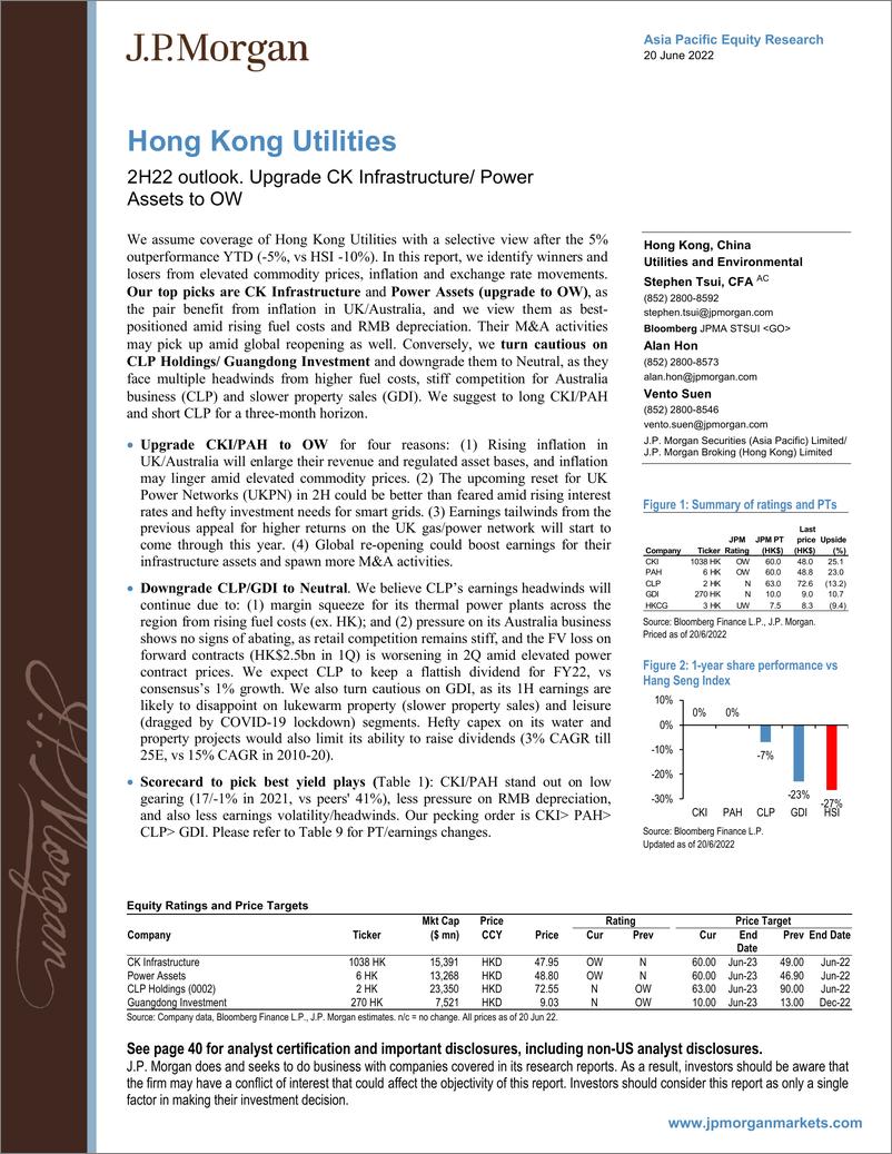 《J.P.摩根-中国公用事业行业-22年下半年展望：将长江基建电力资产提升至OW级-2022.6.20-48页》 - 第1页预览图