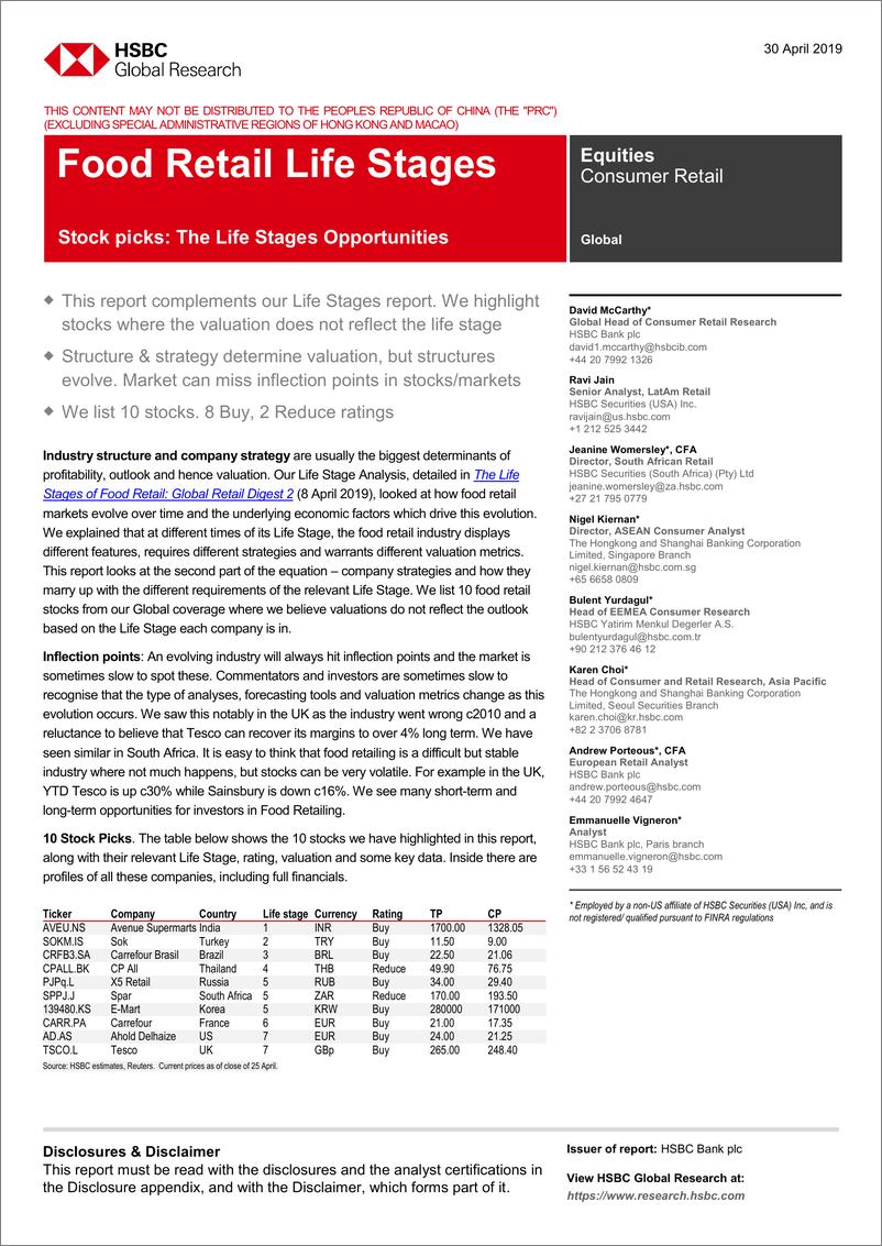 《汇丰银行-全球-零售行业-食品零售生命阶段：生命阶段的机遇-2019.4.30-44页》 - 第1页预览图