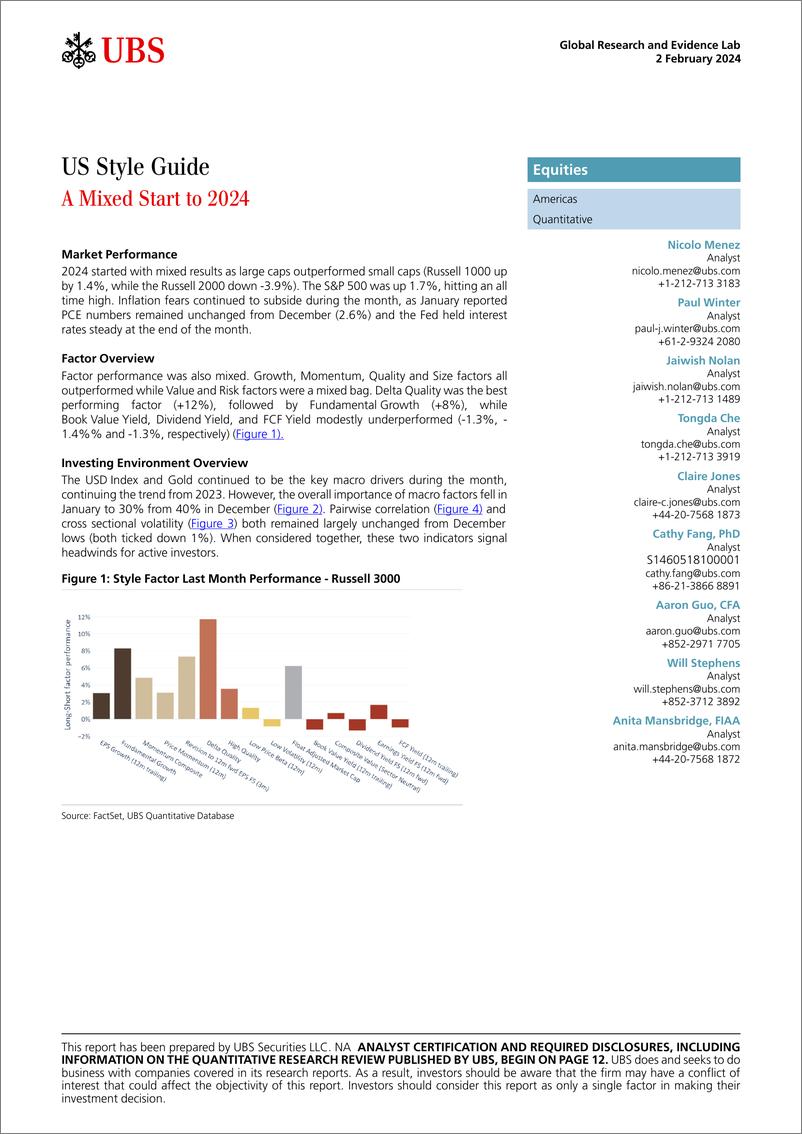 《UBS Equities-US Style GuideA Mixed Start to 202 Menez-106317684》 - 第1页预览图