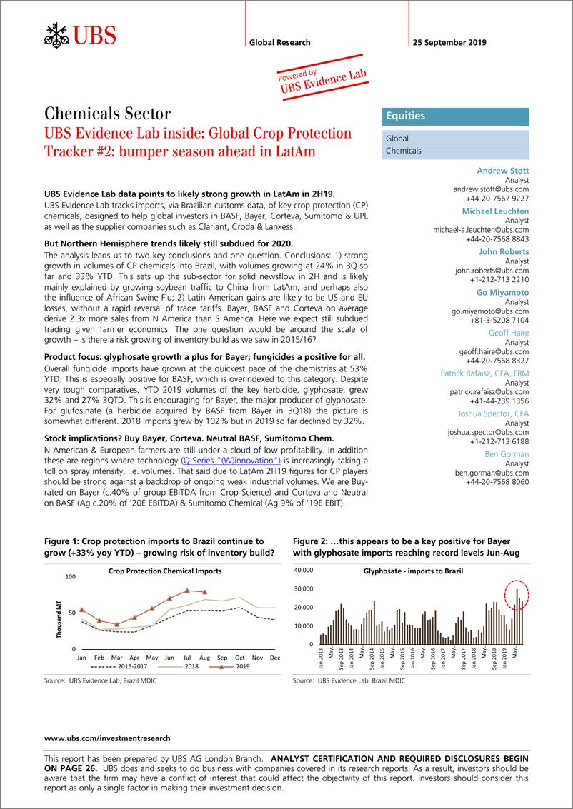 《瑞银-全球-化工行业-全球作物保护追踪：拉美即将迎来丰收季-2019.9.25-33页》 - 第1页预览图