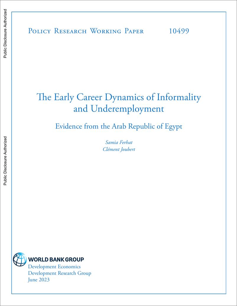《世界银行-非正式和就业不足的早期职业动态：来自阿拉伯埃及共和国的证据（英）-2023.6-35页》 - 第1页预览图