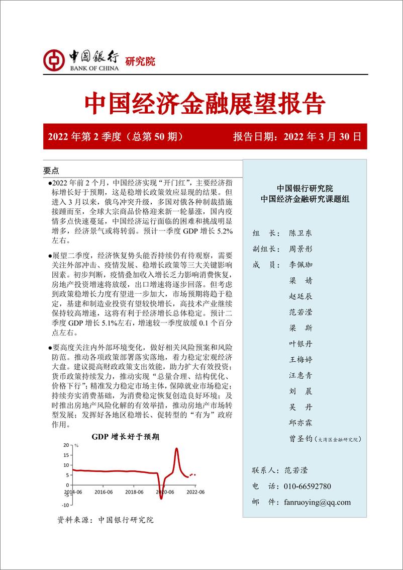 《中国银行中国经济金融展望报告（2022年第2季度）：政策发力经济“开门红”，恢复持续性有待观察-56页》 - 第1页预览图