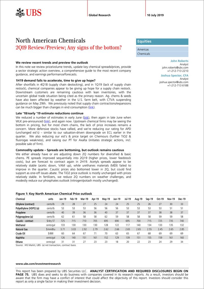《瑞银-美股-化工行业-美国化工业2019年Q2回顾与预览：有没有触底的迹象？-2019.7.10-81页》 - 第1页预览图