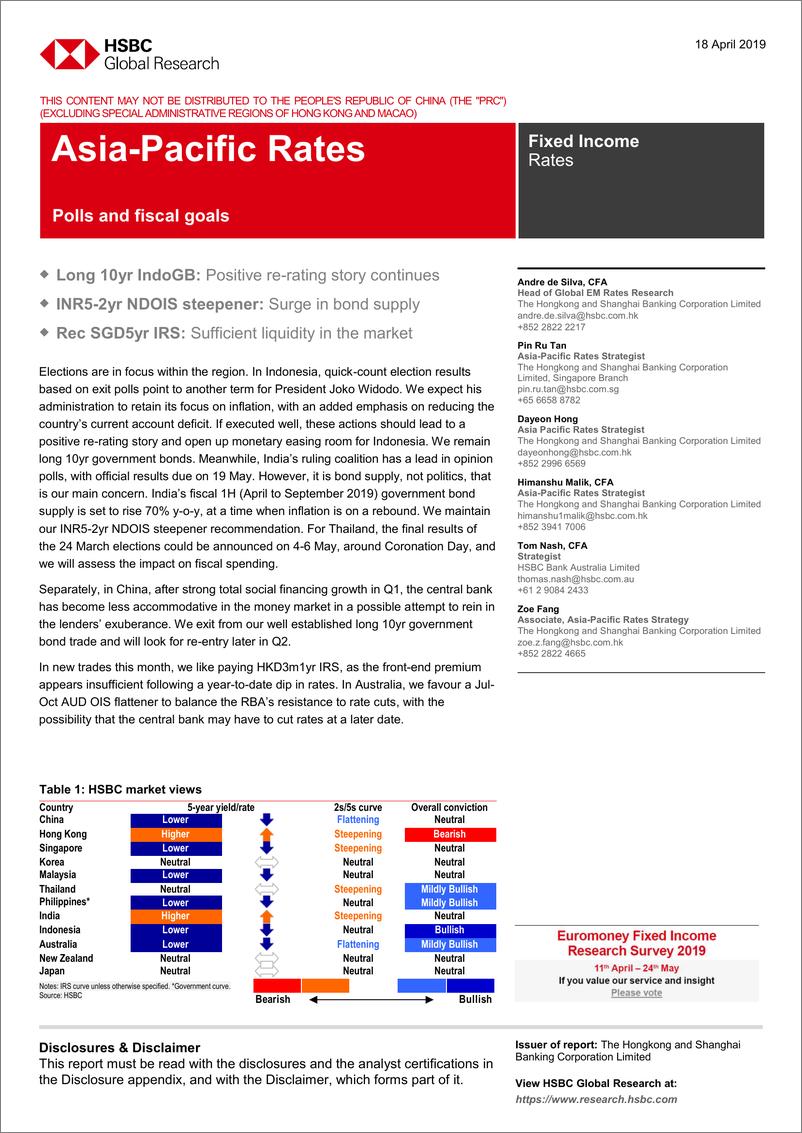 《汇丰银行-亚太地区-宏观策略-亚太利率：民意调查与财政目标-2019.4.18-35页》 - 第1页预览图