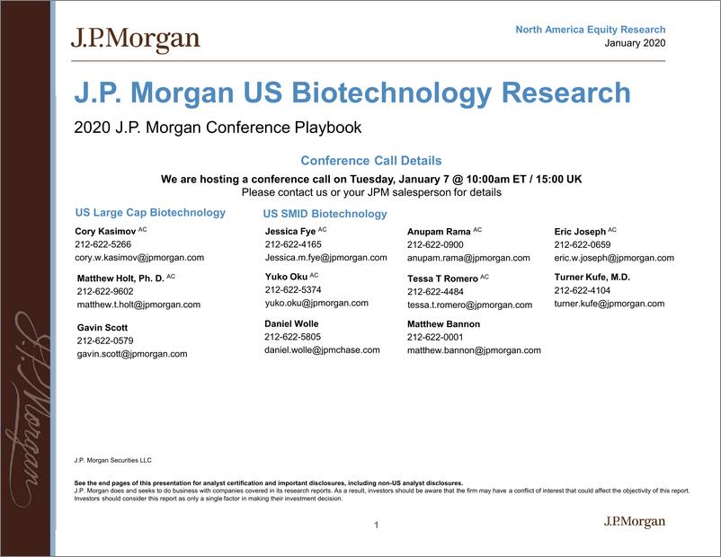 《J.P. 摩根-美股-生物科技行业-2020年摩根大通生物科技会议手册-2020.1-117页》 - 第1页预览图