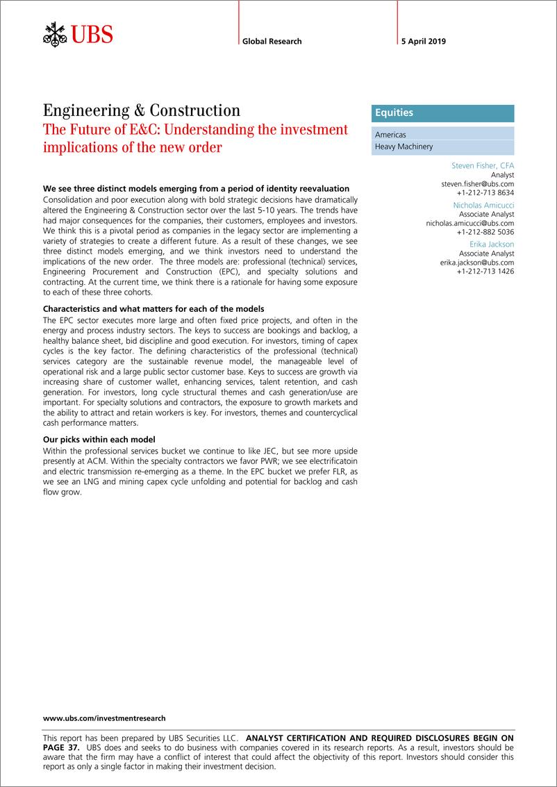 《瑞银-美股-机械行业-机械与建筑的未来：了解新订单的投资影响-2019.4.5-41页》 - 第1页预览图