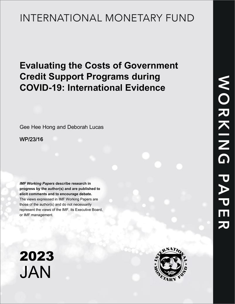 《IMF-新冠肺炎期间政府信贷支持项目成本评估：国际证据（英）-2023.1-62页》 - 第1页预览图