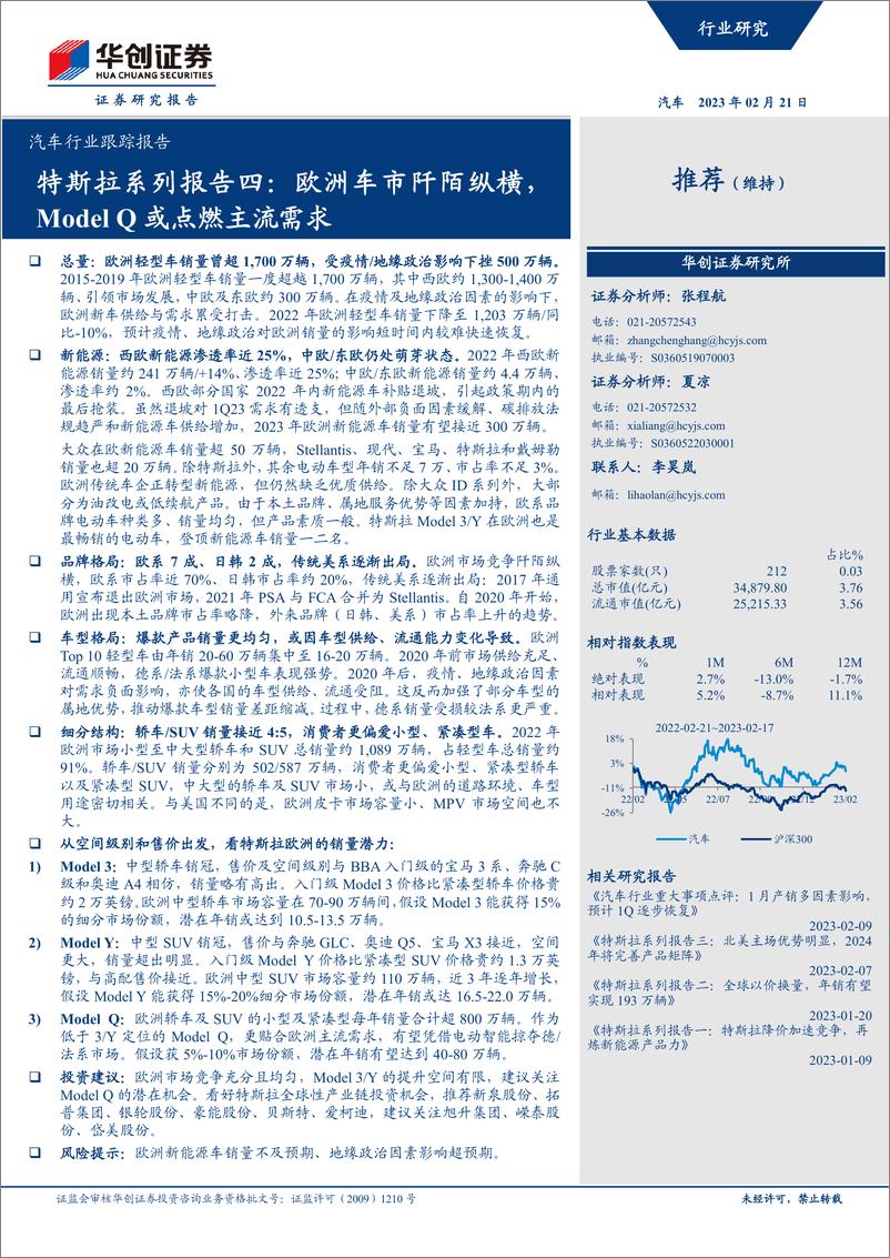 《汽车行业跟踪报告：特斯拉系列报告四，欧洲车市阡陌纵横，Model Q或点燃主流需求-20230221-华创证券-17页》 - 第1页预览图