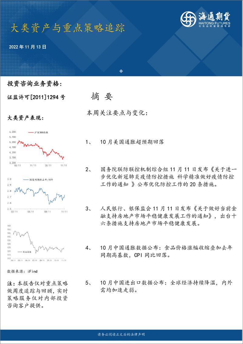 《大类资产与重点策略追踪-20221113-海通期货-18页》 - 第1页预览图