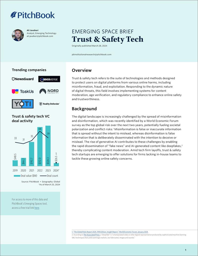 《PitchBook-新兴空间简报：信任与安全技术（英）-2024.3-6页》 - 第1页预览图