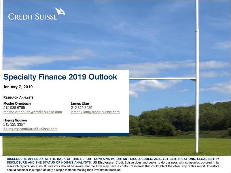 《瑞信-全球-金融业-专业金融2019年展望-2019.1.7-92页》 - 第1页预览图