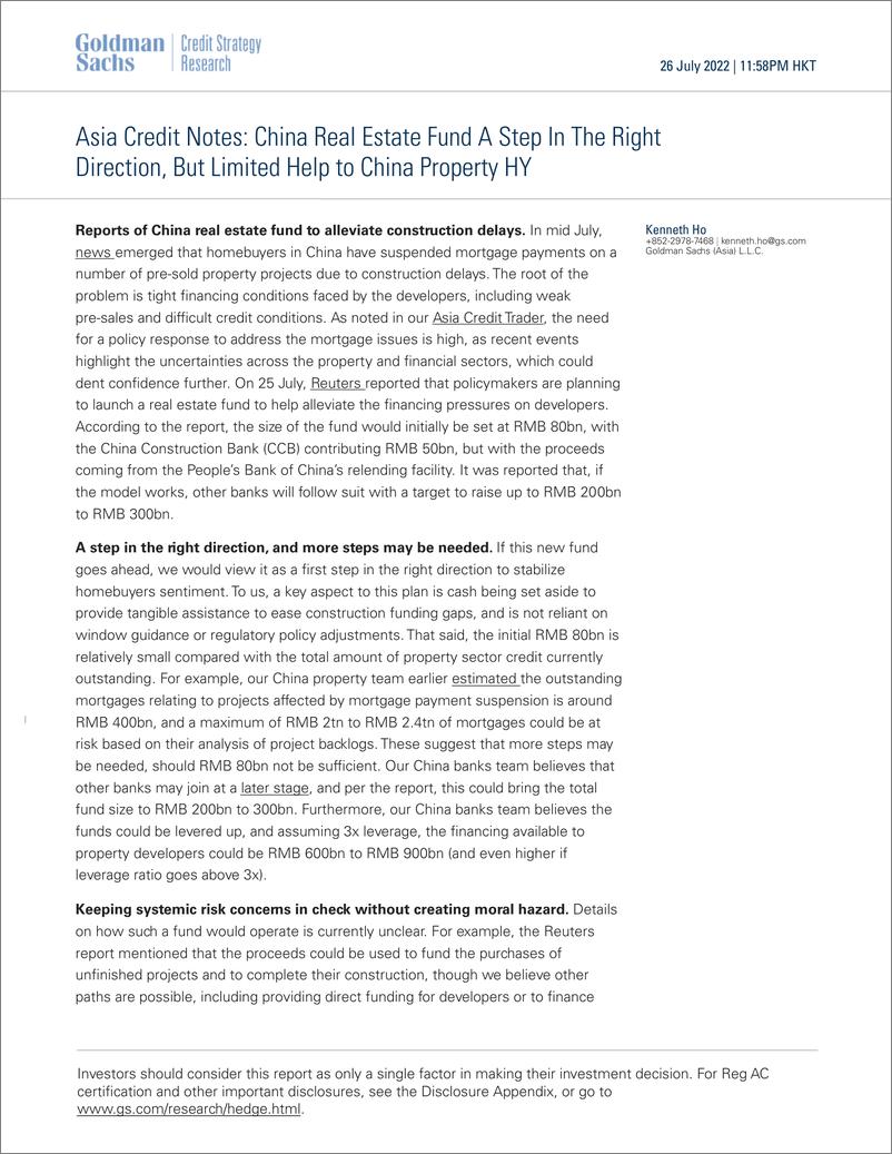 《Asia Credit Note China Real Estate Fund A Step In The Right Direction, But Limited Help to China Property HY(1)》 - 第1页预览图