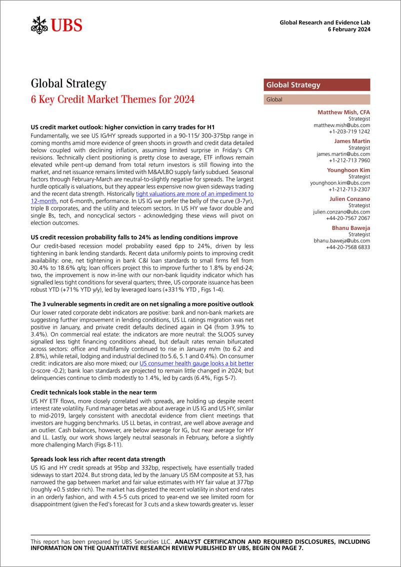 《UBS Equities-Global Strategy6 Key Credit Market Themes for 202 Mish-106380113》 - 第1页预览图