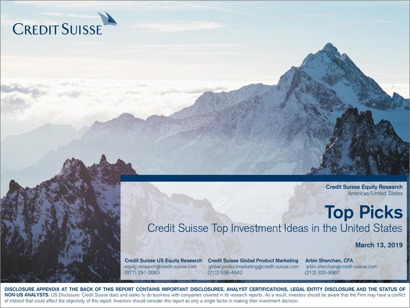 《瑞信-美股-投资策略-瑞士信贷在美国的顶级投资理念-2019.3-70页》 - 第1页预览图