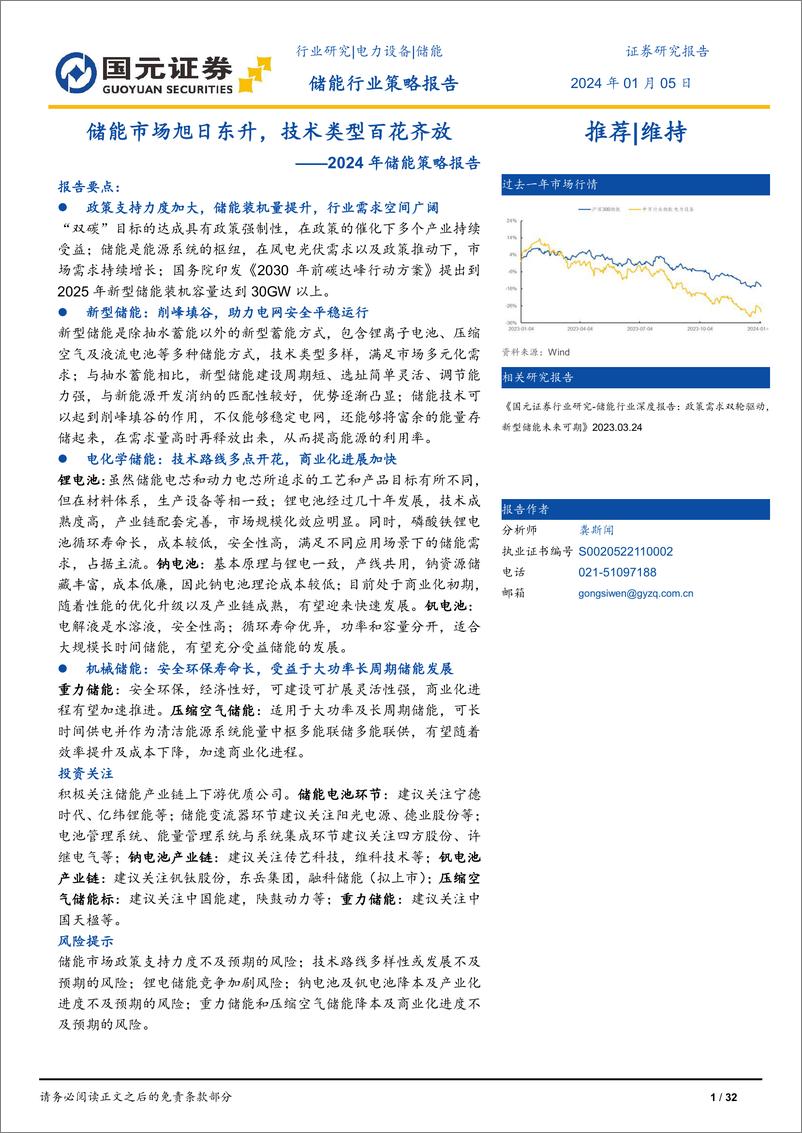 《2024年储能策略报告：储能市场旭日东升，技术类型百花齐放-国元证券》 - 第1页预览图