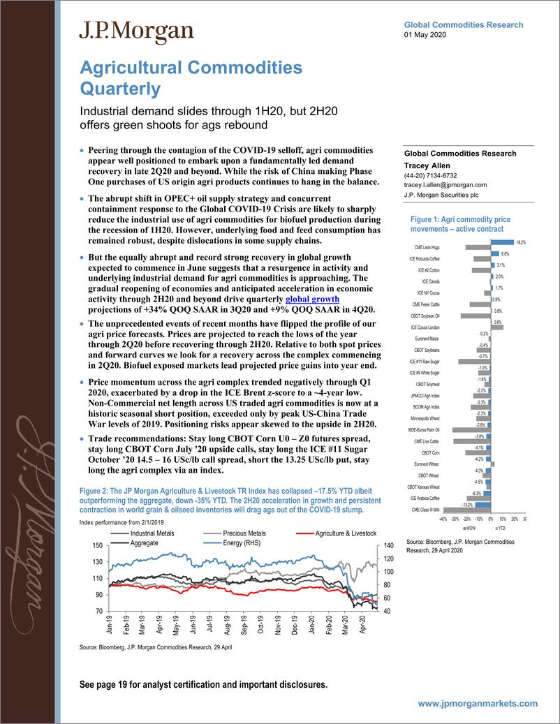 《J.P. 摩根-全球-农业行业-农业商品季报：上半年需要下滑，下半年有反弹机会-2020.5.1-21页》 - 第1页预览图