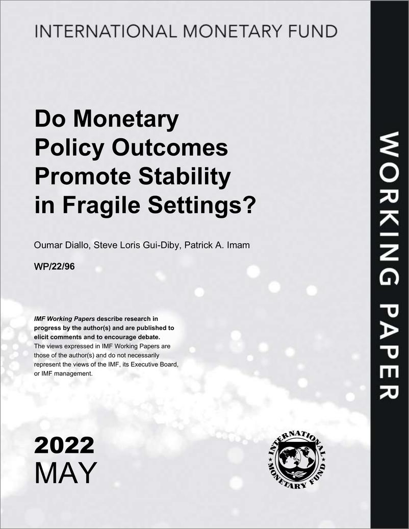 《IMF-货币政策成果是否能促进脆弱环境下的稳定？（英）-2022.5-55页》 - 第1页预览图