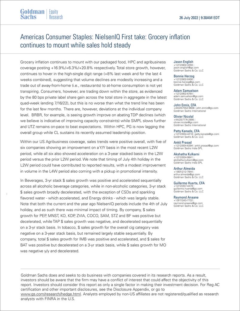 《Americas Consumer Staple NielsenIQ First tak Grocery inflation continues to mount while sales hold steady(1)》 - 第1页预览图