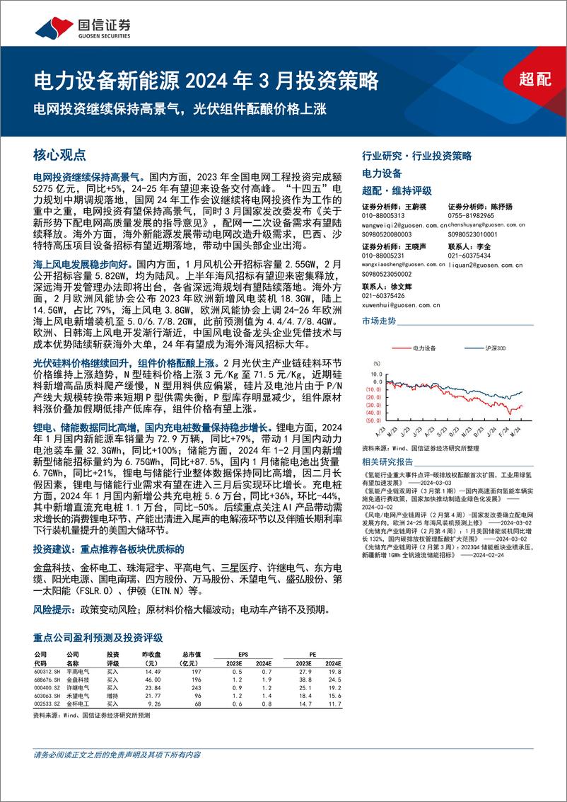 《电力设备新能源2024年3月投资策略：电网投资继续保持高景气，光伏组件酝酿价格上涨-240306-国信证券-22页》 - 第1页预览图