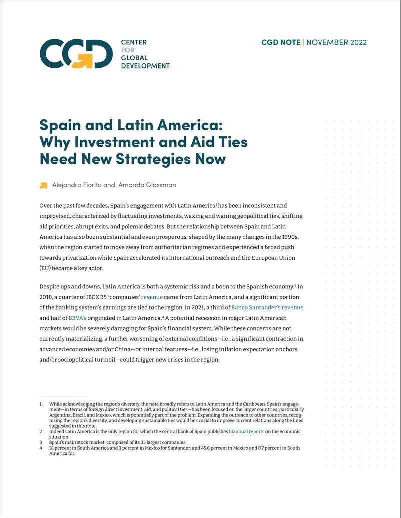 《全球发展中心-西班牙和拉丁美洲：为什么投资和援助关系现在需要新的战略（英）-2022.11-10页》 - 第1页预览图