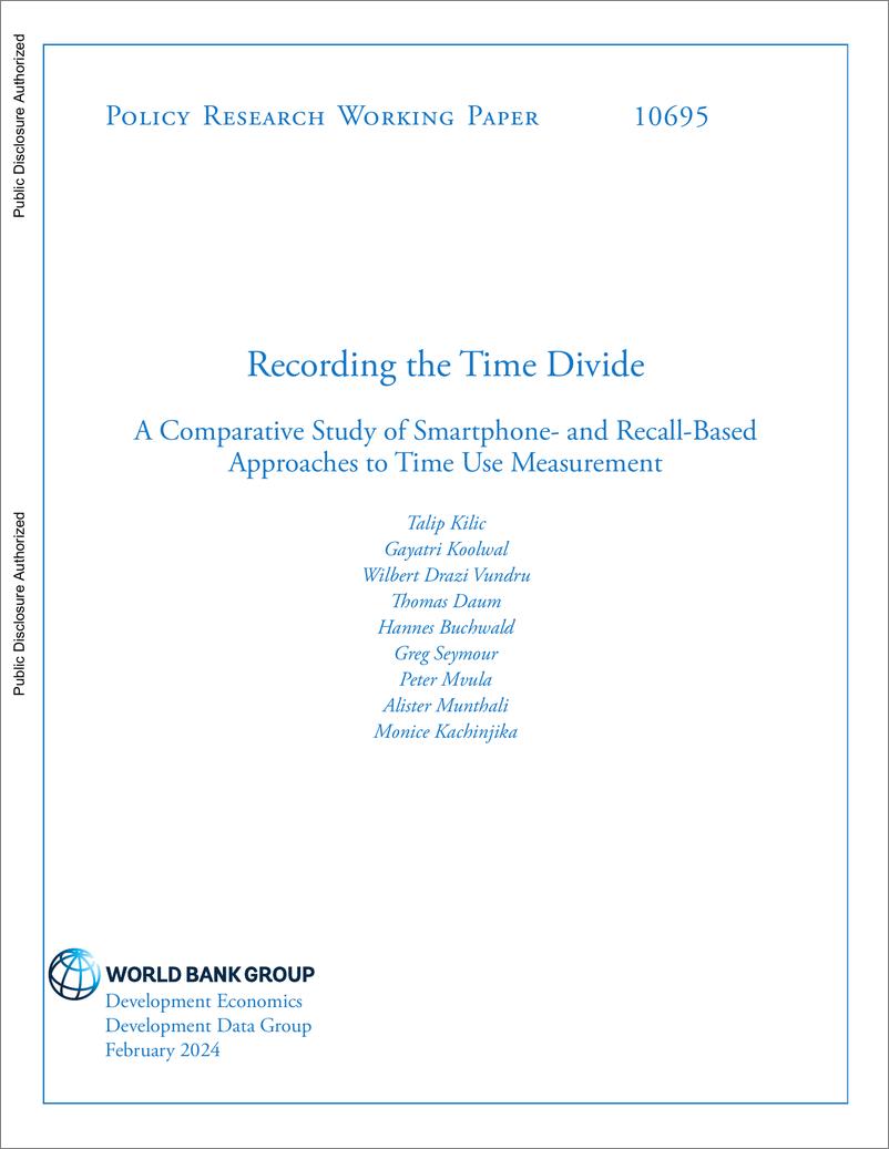 《世界银行-记录时间差距：基于智能手机和回忆的时间使用测量方法的比较研究（英）-2024.2-47页》 - 第1页预览图