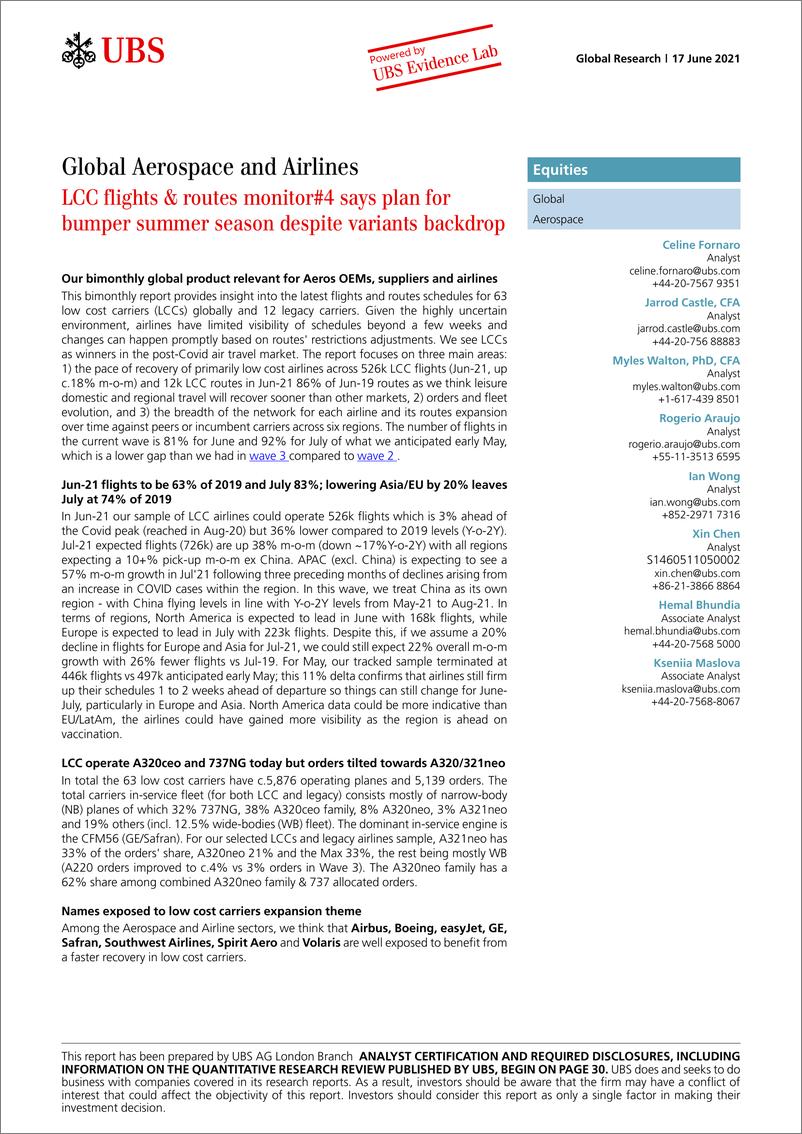 《瑞银-全球航空行业：LCC航班和航线监测-2021.6.17-37页》 - 第1页预览图