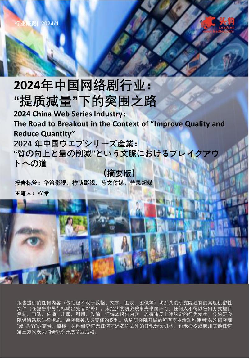 《2024年中国网络剧行业-“提质减量”下的突围之路-头豹研究院》 - 第1页预览图
