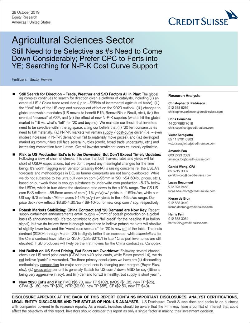 《瑞信-美股-农业行业-美国农业科技：需求会显著下降-2019.10.28-46页》 - 第1页预览图